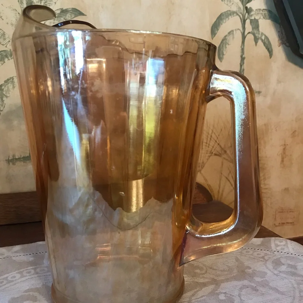 VINTAGE CARNIVAL GLASS IRIDESCENT PITCHER - Picture 9 of 14